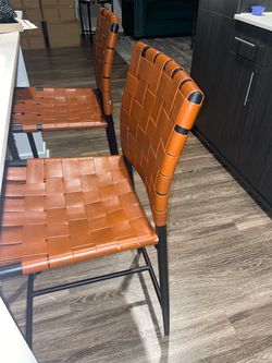 Pair of Woven Brown Counter Stools