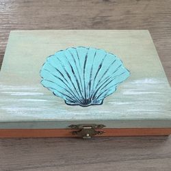 Up-cycled Trinket box with hand painted scallop shell