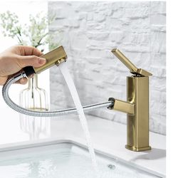 KAIYING Bathroom Sink Faucet with Pull Out Sprayer, Single Handle Basin Mixer Tap for Hot and Cold Water, Lavatory Pull Down Sink Faucet with Rotating