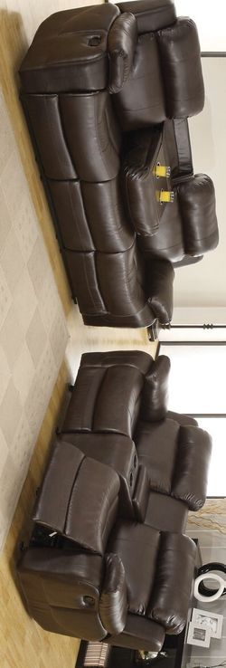 Marille Brown Bonded Leather Reclining Living Room Set -Sofa and Loveseat