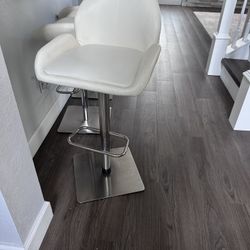 White Leather Bar Stools - Set 3