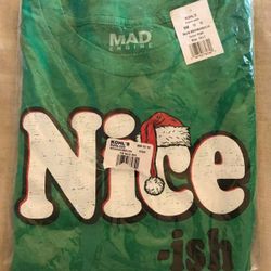 Christmas Holiday NICE-ish Green Graphic Shirt Sleeve T Shirt 3XLT NEW!