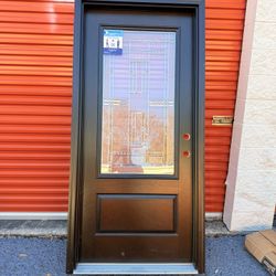 Masonite Naples 36-in x 80-in Fiberglass 3/4 Lite Left-Hand Inswing Walnut Stained Prehung Front Door with...