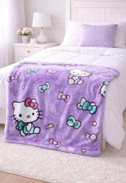 Hello Kitty Silk Touch Throw Blanket 50x70 Purple Candy Kitty Sanrio Plush NWT