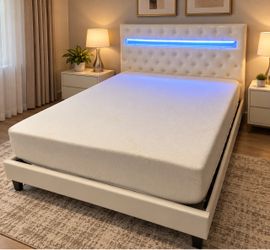 Bed frame white full size led new