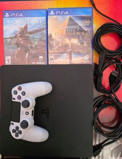 Sony PlayStation 4 Slim 1TB Black  with White Controller and Cables 2 Games