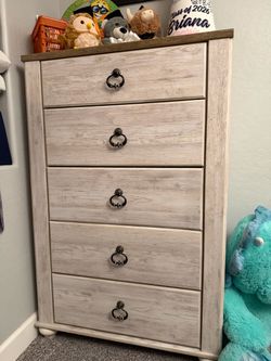 White distressed dresser