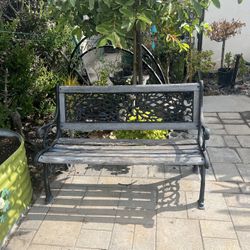 Wrought Iron and Wood Bench 