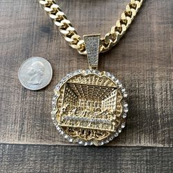 Lab Fiamond Micro pave Large Last Supper Pendant with 30” 12mm Cuban chain