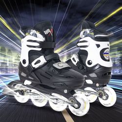 Mediu (13c-4 US) Youth Inline Skates 4 Size Adjustable with PU Flashing Wheels