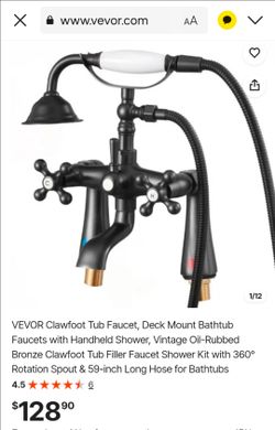 VEVOR Clawfoot Tub Faucet, Deck Mount Bathtub Faucets with Handheld Shower, Vintage Oil-Rubbed Bronze Clawfoot Tub Filler Faucet Shower Kit with 360° 