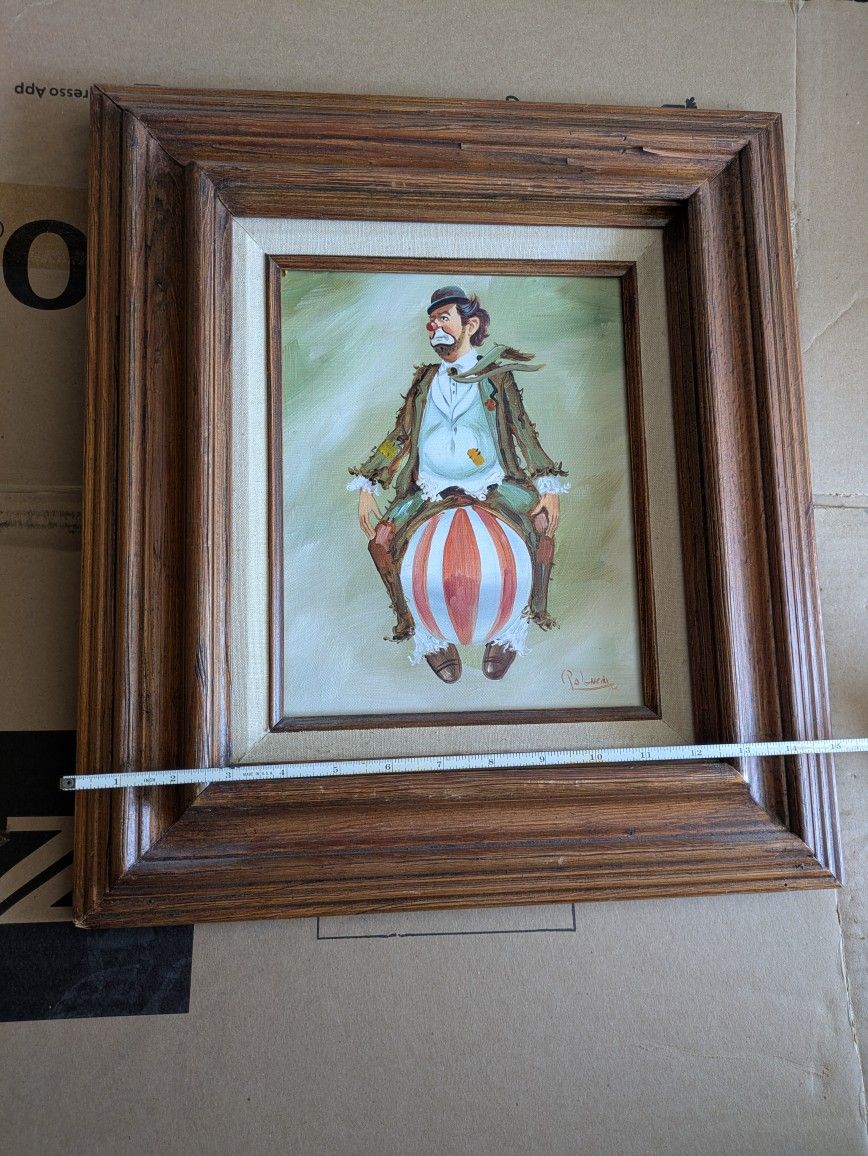 Oil painting clown, On Top Of The World artist signed PALENCIA