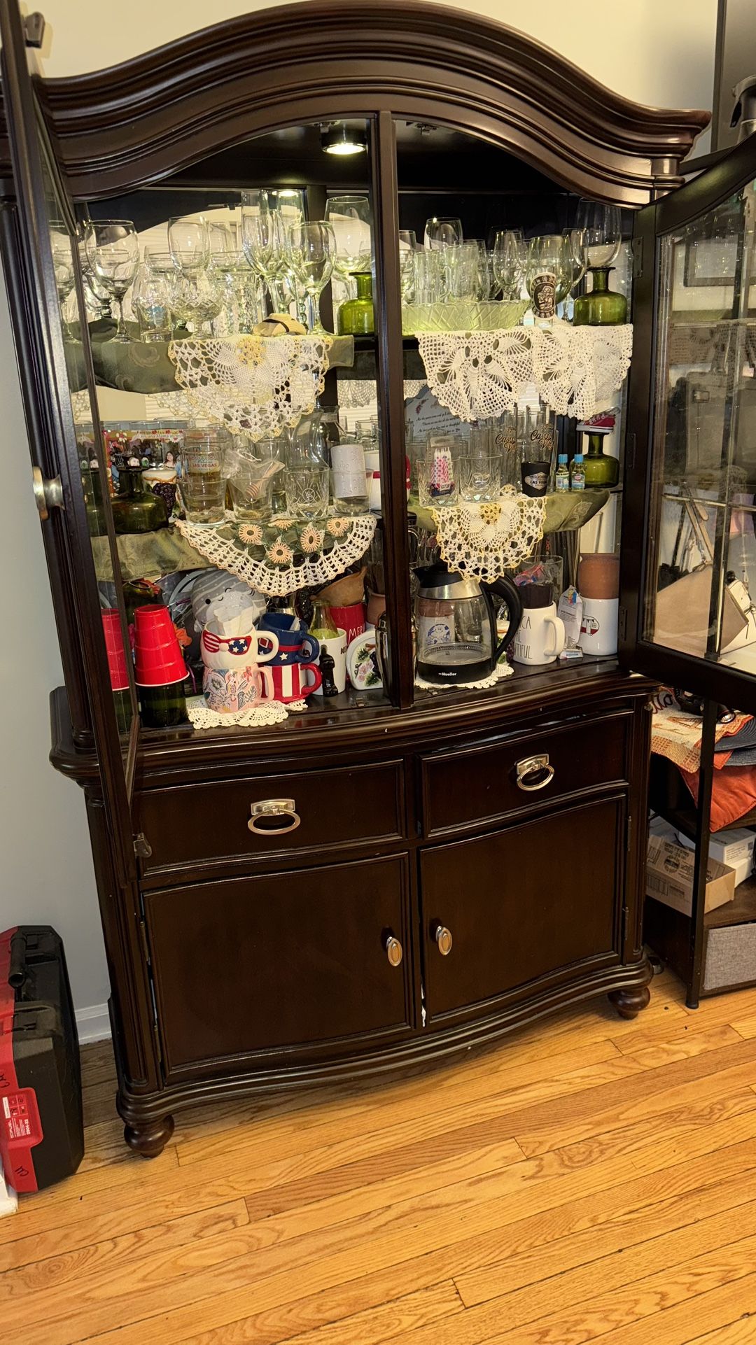 🏛️ FOR SALE: Elegant Dark Wood China Cabinet with Glass Display & Storage