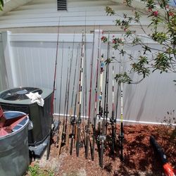 Fishing poles  and Vintage tackle box