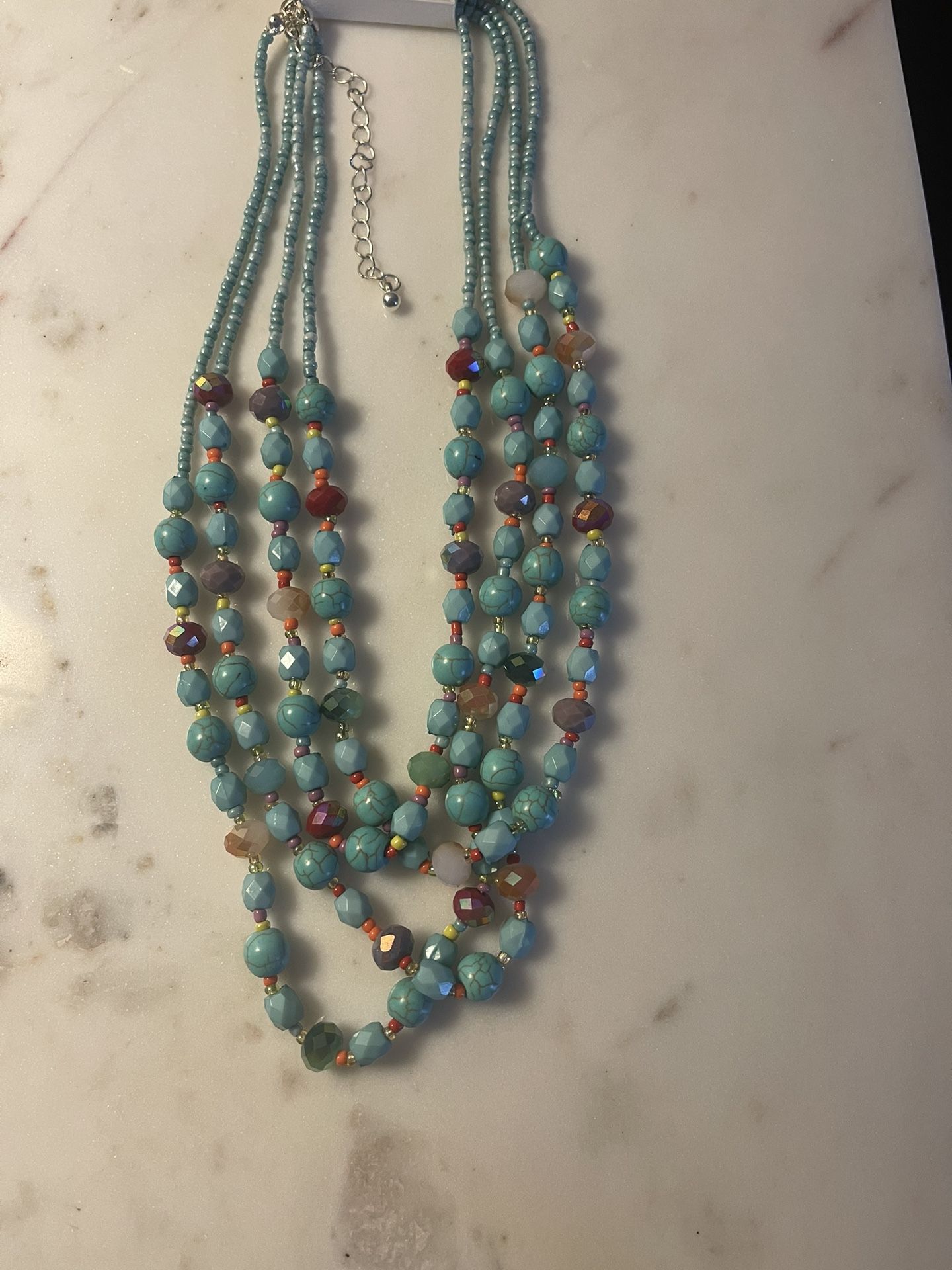 Turquoise And Coral Four Strand Necklace