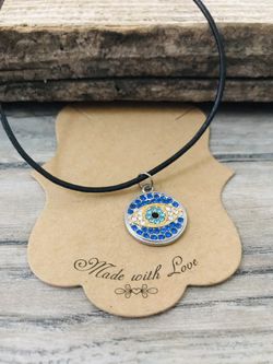 New Pave evil eye pendant necklace-leather choker-stainless steel medallion necklace- gifts