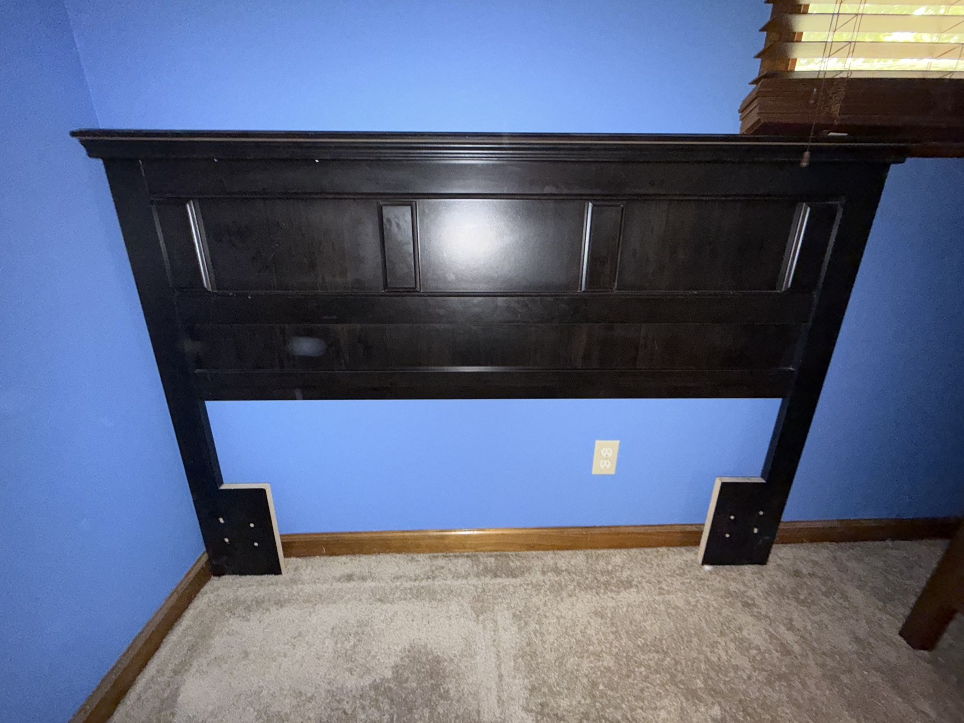 Solid Black Wooden Headboard Queen Size 