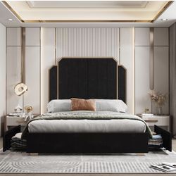 Black With Gold Queen Bed Frame 
