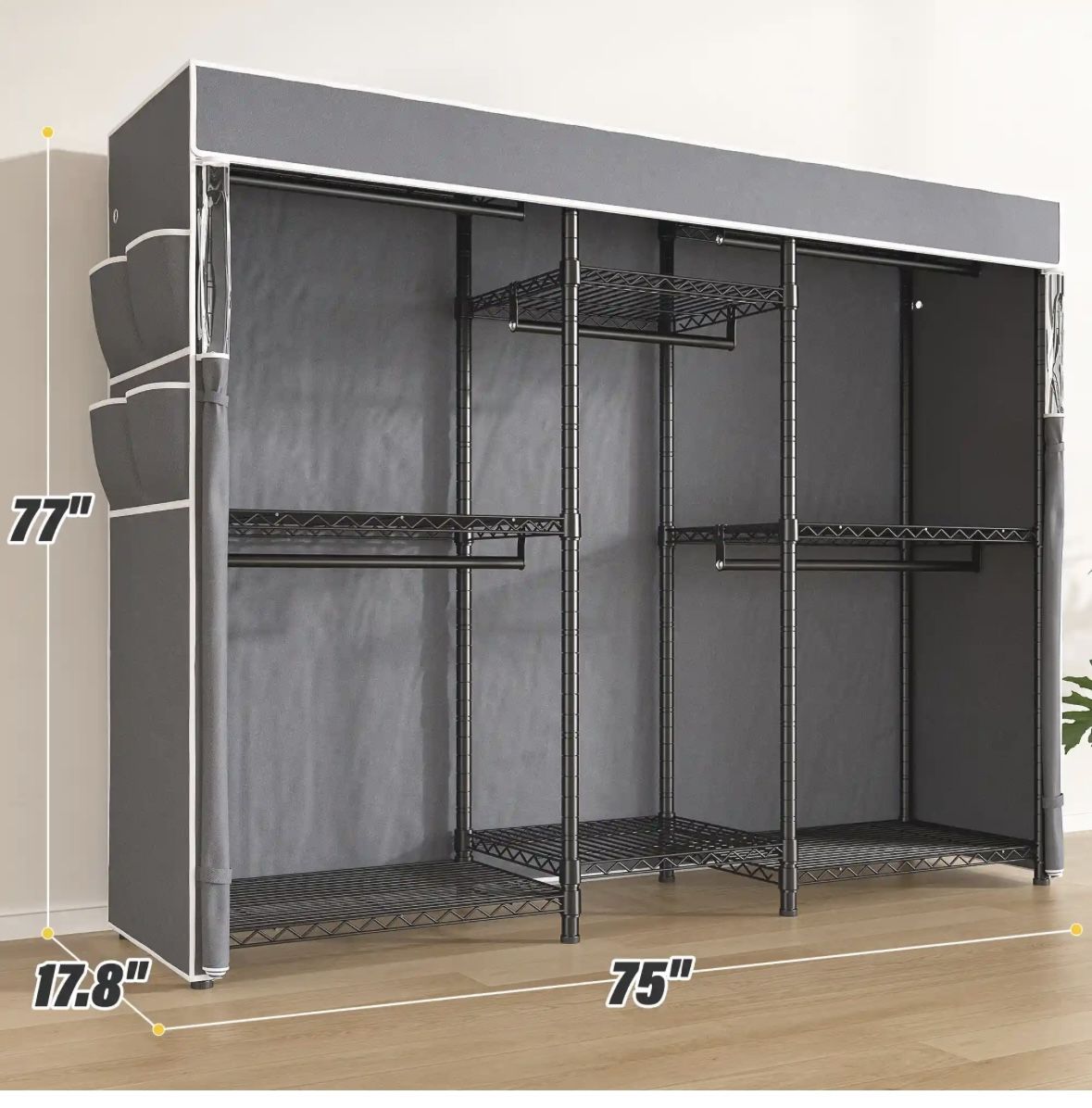 Covered Clothes Rack Color Black With Grey Cover