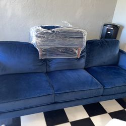 Blue Velvet Couch With Ottoman 