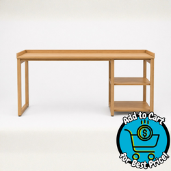 60” Modern Writing Desk with Open Storage Shelves – Light Oak Finish