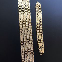 14k Gold Plated Chain And Bracelet Mariner Set 24 And 8”