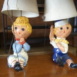 Pair raggedy Ann Andy table lamps 2x pieces.