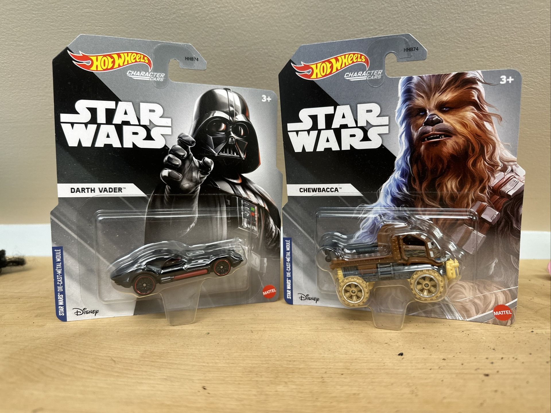 (2) Hot Wheels Vehicles Star Wars Character Cars DARTH VADER & CHEWBACCA 2022