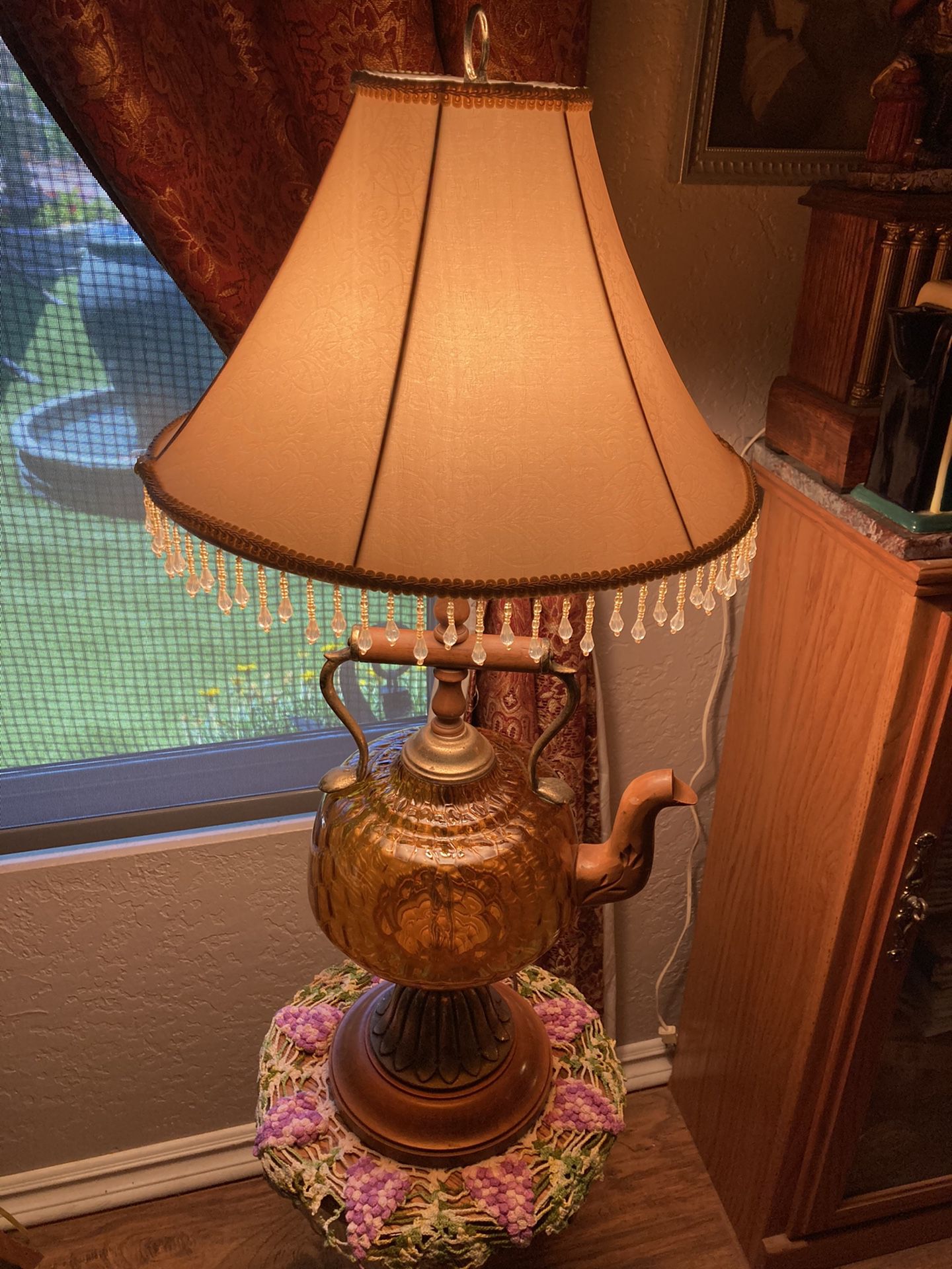 Amber Glass Tea Pot Kettle Table Lamp Vtg 60s Mid Century MCM Hollywood Regency