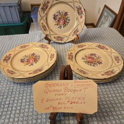 German Ivory Queens Bouquet Dinner Plates