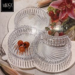 Mikasa Crystal Vision Chip And Dip 4 Part Server With Tray 