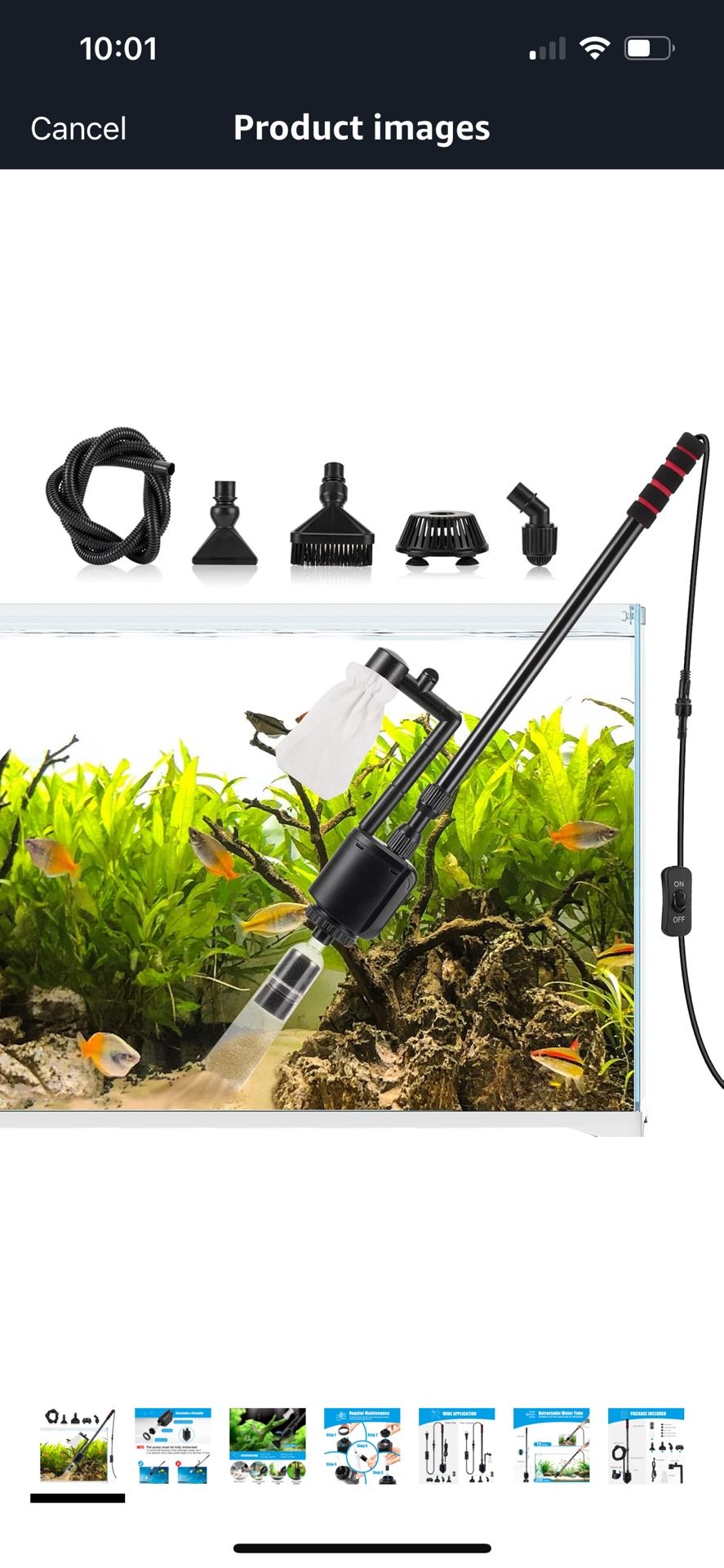 AQQA Aquarium Gravel Cleaner 6-in-1 Electric Fish Tanks Gravel Vacuum Cleaner for Remove Dirt, Change Water Wash Sand Water Shower Water Circulation
