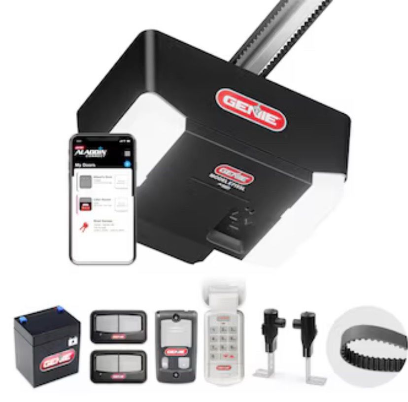 Genie 1-1/4 HPc Industrial Design Smart Compatible Belt drive Garage Door Opener Wi-Fi Compatibility and Battery Back-Up LED Light