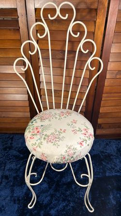 Vintage White Wrought Iron Vanity Chair