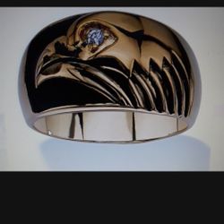 Men's ring. Round Cubic Zirconia Accent 14k Gold Plated Enamel finish. American Eagle sizes 11, 12 and 13.