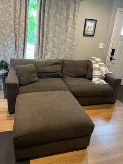 Gray Fabric 3-Seat Sofa with Ottoman