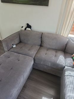 Gray L-Shape Sectional Sofa with Ottoman