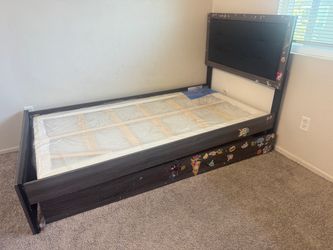 2 Twin Bed Frame with Trundle and Headboard
