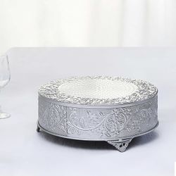 Metal Round Cake Pedestal Stand 14" Silver
