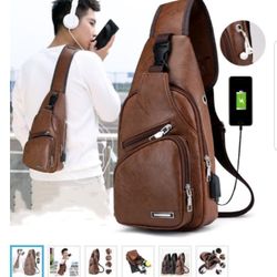 Men's Chest Bag Men Chest Pack USB Backbag With Headphone Hole Functional