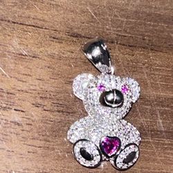 Teddy Bear W/red Stone Pedant 