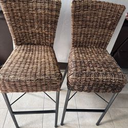 Pier One Wicker Bar Stools Matching Set of 2 