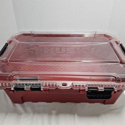 12-Gal. Professional Heavy Duty Waterproof Stackable Plastic Storage Container with Hinged Lid in Red