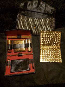 Vintage Clutch Purse With Beauty Set And Cigarette Case