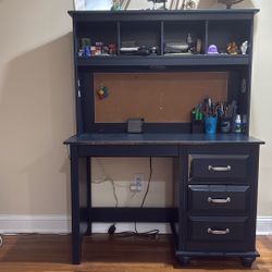 Navy Blue Writing Desk with Hutch & 3 Drawers 