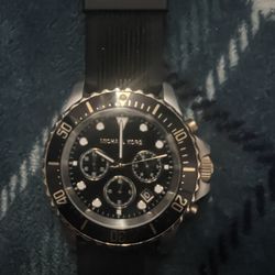 Michael Kors Everest Chronograph Black Dial Black Leather Strap Watch For Men 