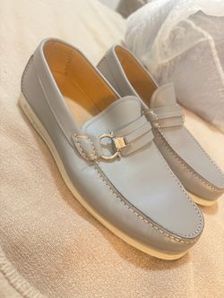 Salvatore ferragamo Gray Leather Loafers with Silver Bit Hardware