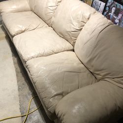 Cream Leather Couch 