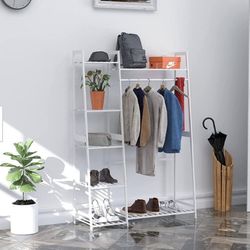 Free Standing Hall Tree With Shelves (White)