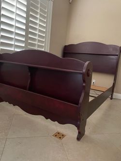 Solid wood sturdy full size bed frame w/ storage on headboards